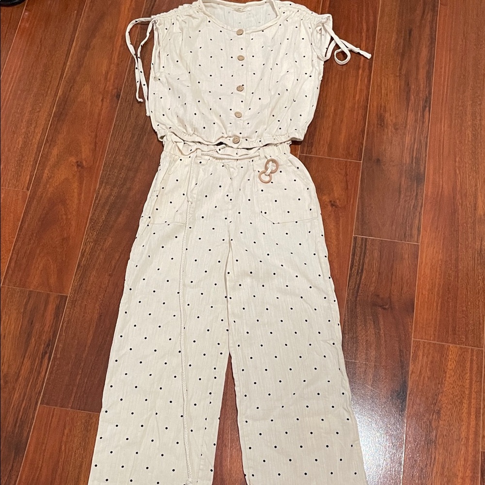 Jessica Simpson Girls Size 12 Cream Polka Dot Button-Front 2 piece set